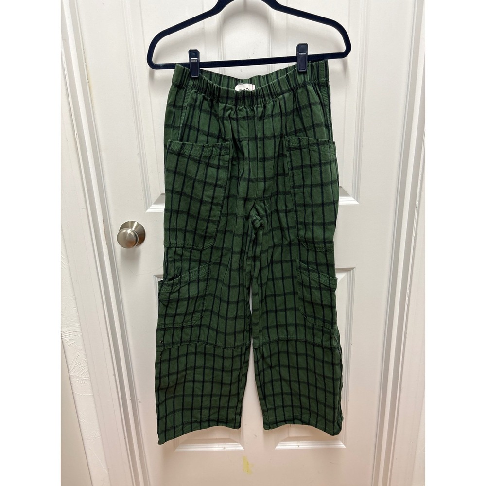 BDG Urban Outfitters Green Black Grid Cargo Pants Wide Leg Cinch Back Medium
